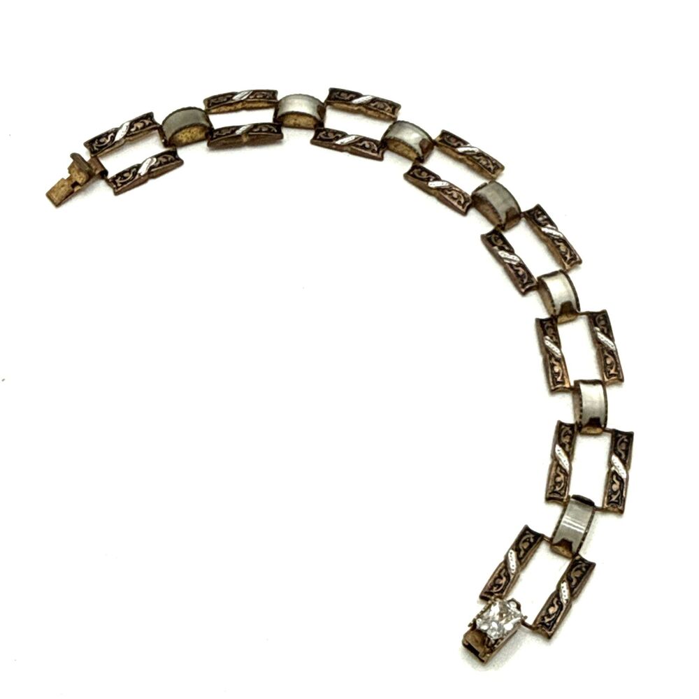 Vintage Damascene Link Bracelet Bronze Tone Made in Spain 6.5"
